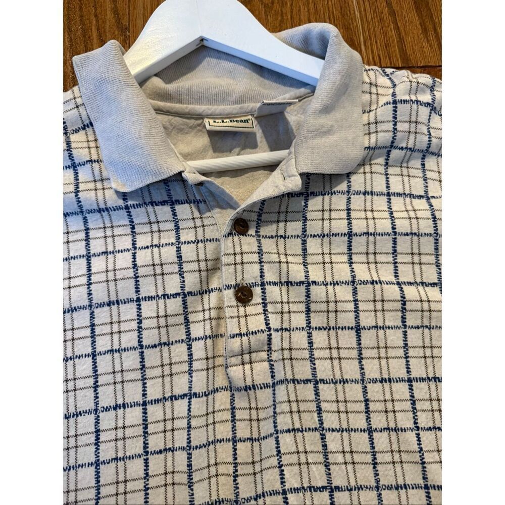 L.L. Bean vintage linen windowpane checkered polo shirt large - Picture 10 of 10